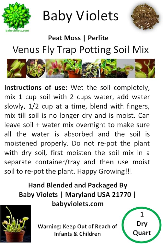 Venus Fly Trap, Pitcher, Butterworts, Bladderworts Drosera Carnivorous Plants Potting Soil Mix 1 Quart (1qt 4 Level Cups)