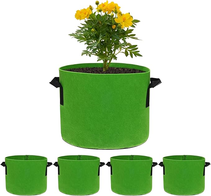 M METERXITY 5-Pack Plant Grow Bags 3 Gallon Grow Bags 300G Thickened Fabric Pots with Durable Handles Plant Garden Grow Pots for Fruits/Vegetables/Flowers/Plants [Green]