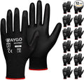 KAYGO Work Gloves for Men and Women,12 Pairs Seamless Knit PU Coated Safety Gloves, with Smooth Grip on Palm and Fingers, Ideal for Light Warehouse, Manufacturing, Gardening, KG11P (S, Black)