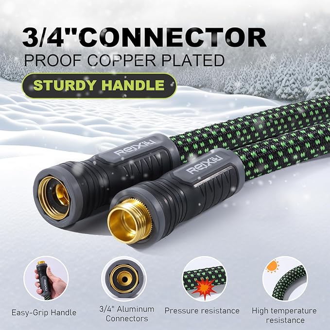 Relxitl Garden Hose, Flexible Water Hose, Ultra Lightweight Non-Expanding hose with 10 Function Sprayer, Leak proof, Pressure Resistant for Yard, Outdoor (Green, 75FT)