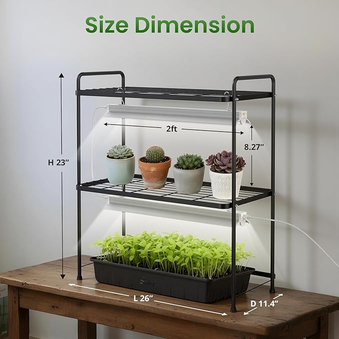 SOLIGT Tabletop 2-Tier Plant Stand Shelf with Grow Lights, 36W Full Spectrum 5000K, Timer & Dimmable Lights, Indoor Herb Garden Seed Starting Plant Rack Organizer for Desk & Kitchen Counter