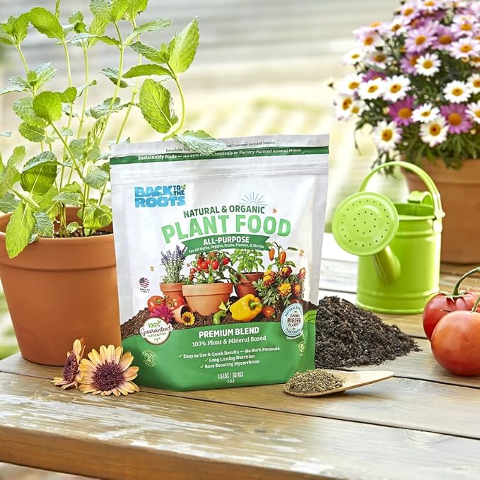 Back to The Roots All-Purpose Plant Food - Organic, Sustainably-Made for Indoor Plants with Kelp and Alfalfa Meal, Mycorrhizae, and Rock Phosphate Minerals - 1.5 lb Premium Blend