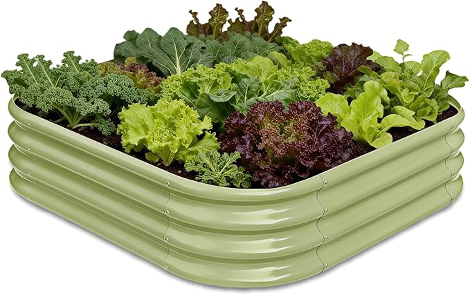 Galvanized Raised Garden Bed 4x4x1ft - 12" Tall Metal Planter Box for Outdoor Plants, Vegetable, Herb with Durable Steel & Rot Resistant, Small Flower Bed for Balcony and Patio - Moss Green