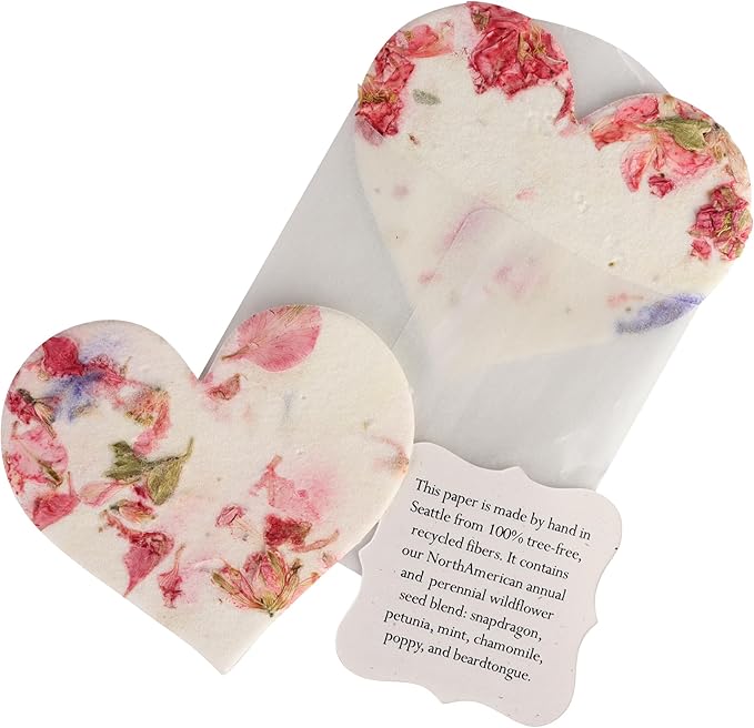 Set of 48 Pink Heart Seed Paper – Writable & Plantable Wildflower Hearts with Envelopes & Planting Guides, Gift for Moms or Plant Lovers for Mother’s Day, Heart Party Favors for Weddings & Showers