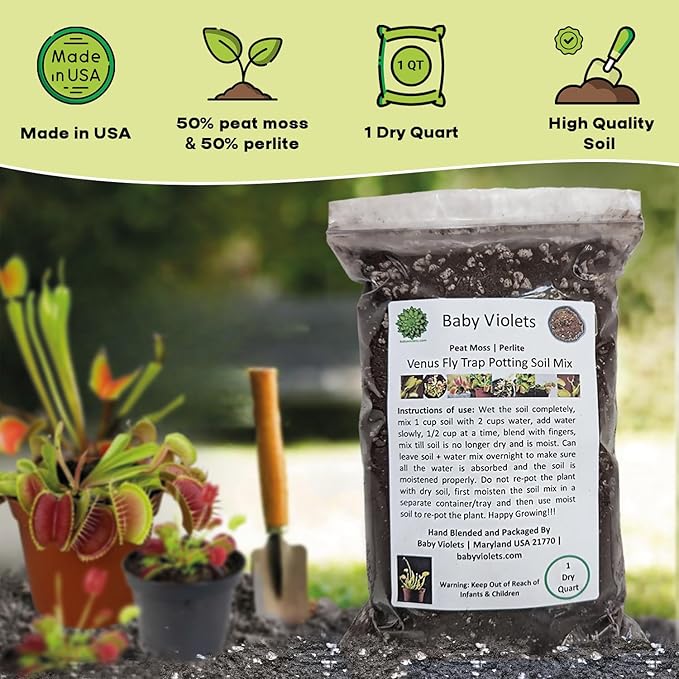 Venus Fly Trap, Pitcher, Butterworts, Bladderworts Drosera Carnivorous Plants Potting Soil Mix 1 Quart (1qt 4 Level Cups)