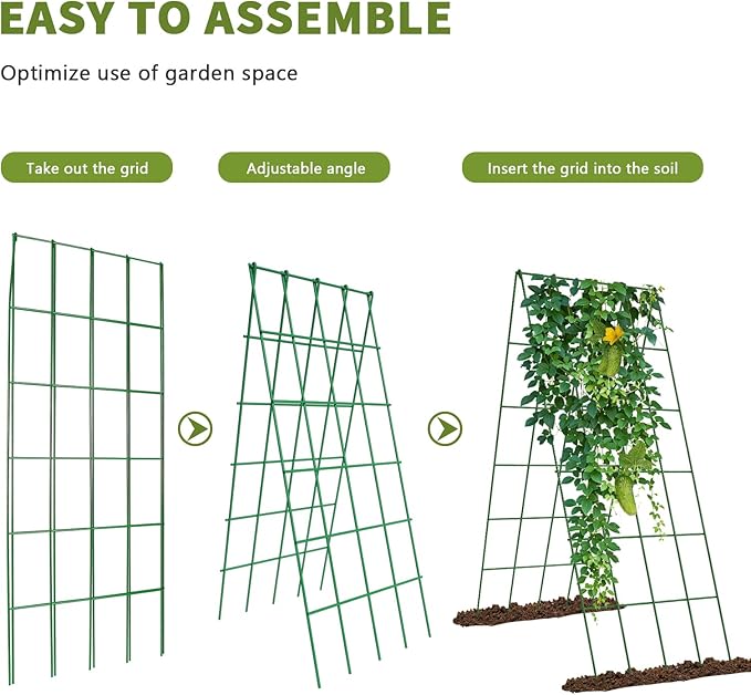 Cucumber Trellis 2 Pack, Foldable A-Frame Garden Trellis for Raised Bed Garden Grow Support with Plant Support Clips, Twist Ties, Plastic Ties, for Cucumber,Tomato, Climbing Plants and Flowers