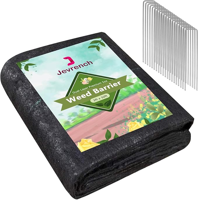 5oz Weed Barrier Landscape Fabric Heavy Duty, 3ft x 50ft Dual-Layer Premium Garden Landscaping Fabric, Ground Cover Weed Control Fabric Outdoor Weed Mat Garden Lawn Fabric