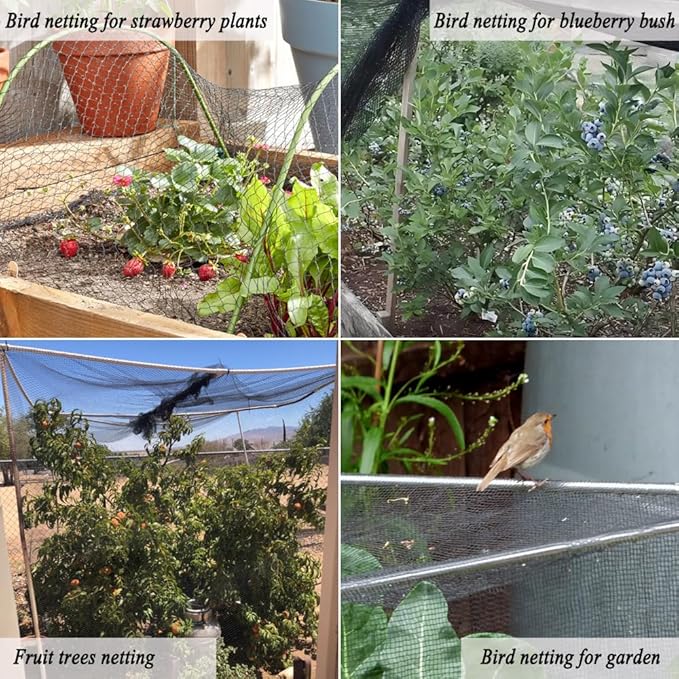Junflying Bird Netting, 15x20 FT – 1/2" Mesh, Woven Garden Netting Against Birds, Deer, Rabbits, Small Animals, Mesh Net Roof Cover for Bed, Vegetables, Fruit Tree, Blueberry Bush & Strawberry Plant