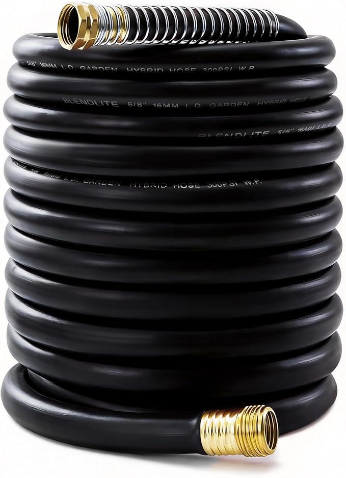 5/8" x 100ft Garden Hose, -40℉ To 190℉ Hot/Cold, Heavy Duty,Flexible, 300psi Working, 1000psi Burst, 3/4" Brass Fittings with Hose Protector Coil Spring for Outdoor,Yard, Farm