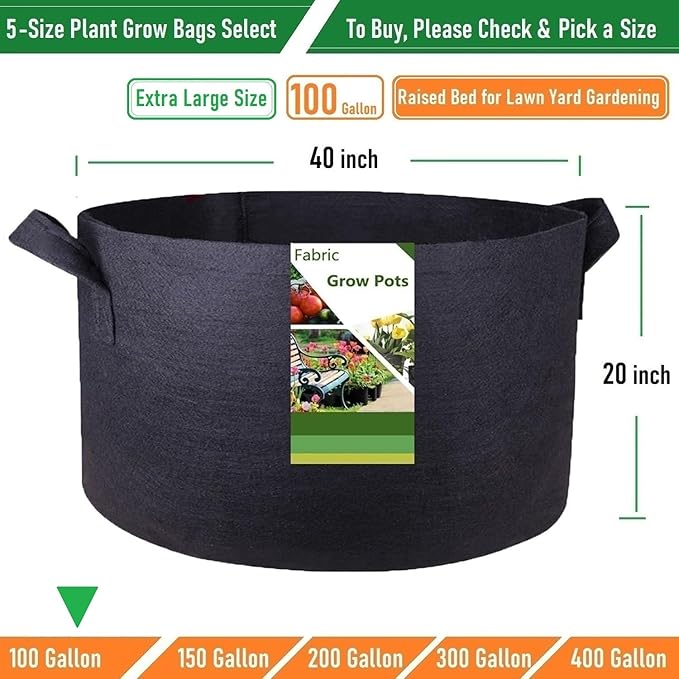 100 Gallon Big Raised Garden Bed Bag (40x20 inch) Large Plant Grow Bag for Tomato,Potato Planter,Herbs Veggies Planter,Flower Bed,Plant Container,Yard Waste,Lawn Debris,Leaf Bag with Gardening Gloves