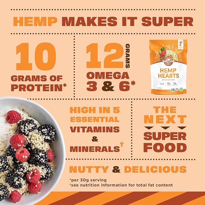 Manitoba Harvest Hemp Hearts, Shelled Hemp Seeds - 16oz - 10g Plant Protein & 12g Omega 3 & 6 per 30g serving - Easy to Digest with 9 Amino Acids - Gluten Free, Non-GMO Project Verified