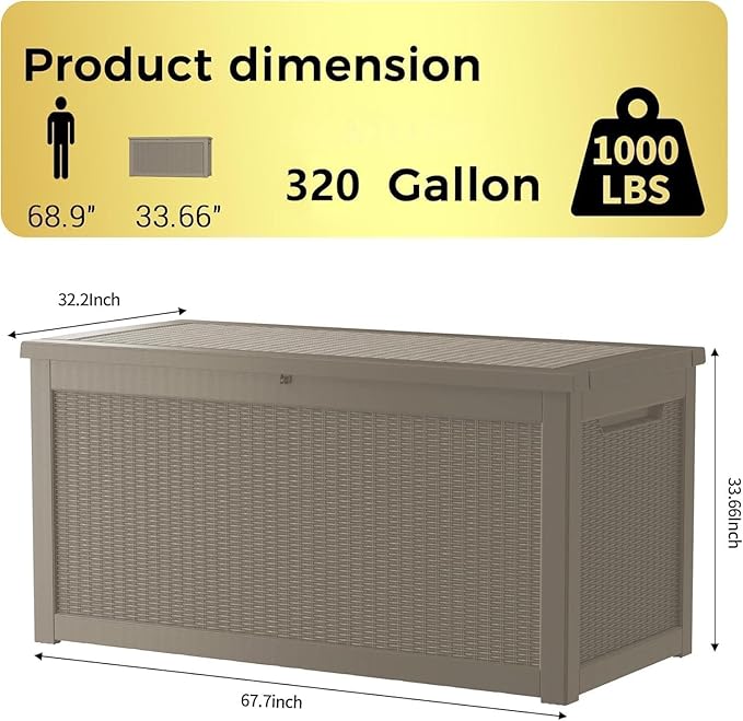 320 Gallon Heavy Duty Deck Storage Box, Extra Large Storage Organizer for Patio Furniture Accessories, Garden Tools, Indoor Storage for Cushion, Slate Grey
