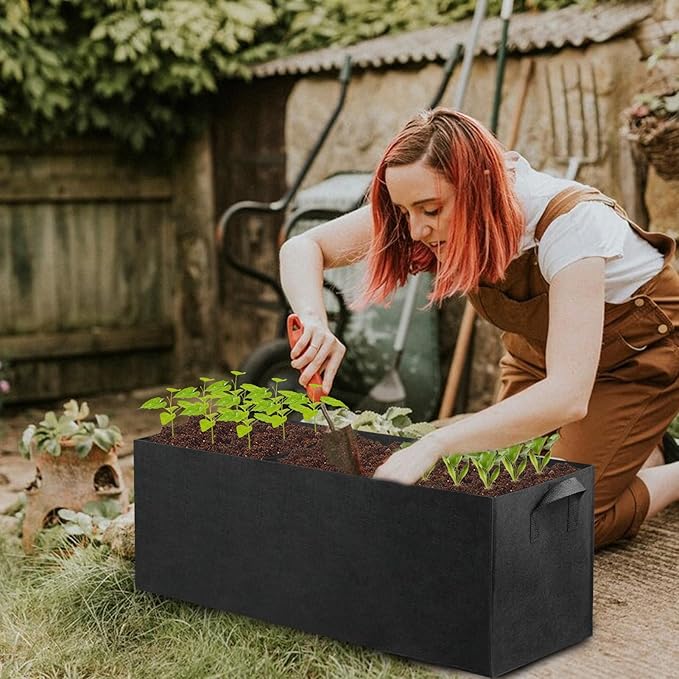 CIEOVO 4 Pack Fabric Raised Garden Bed, 22 Gallon 3 Grids Breathable Garden Growing Bags with Handle, Garden Grow Planter Bags Plant Bed for Growing Herbs Flowers and Vegetables