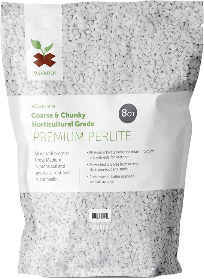 xGarden Horticultural Grade Perlite for Plants Indoor & Outdoor, Coarse & Chunky for House Plants, Gardening & Potting Mix, Organic Soil Amendment, 8 Quarts Bulk