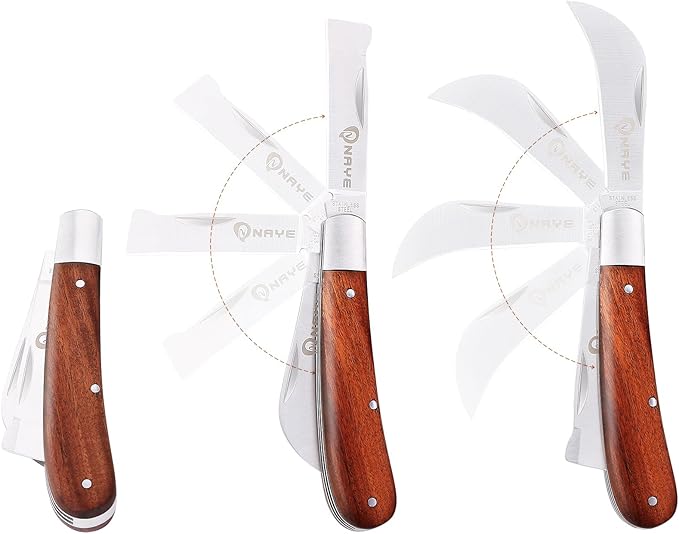 NAYE Grafting Gardening Knife,2-5/8" Curved Straight Blades Garden Knife for Budding Pruning,with Grafting Tape Plant Labels/Tree Tags
