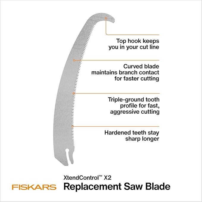 Fiskars XtendControl X2 Hook Bill Replacement Saw Blade, Triple-Ground Tooth Profile for Fast Cutting, Curved Blade for Faster Branch Cuts, Hardened Teeth for Long-Lasting Sharpness