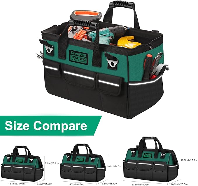 Tool Bag Organizer for Men, Wide Mouth Small Tool Bags,13.5 Inch Soft Handle Toolbox Organizer Storage, Large Zipper Electrician Tool Bag