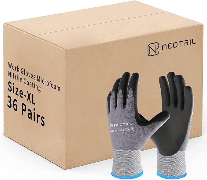 Safety Work Gloves MicroFoam Nitrile Coated-3/6/12/36 Pairs,Breathable Nylon Working Gloves for Men Women