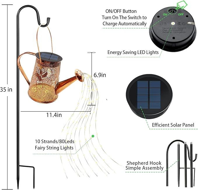 VOOKRY Solar Lights Outdoor Decoration, Large Retro Hanging Metal Solar Watering Can Lights Waterproof Hummingbird Garden Decor Outside for Yard Lawn Patio Porch, Gifts for Women Mom Mother's Day