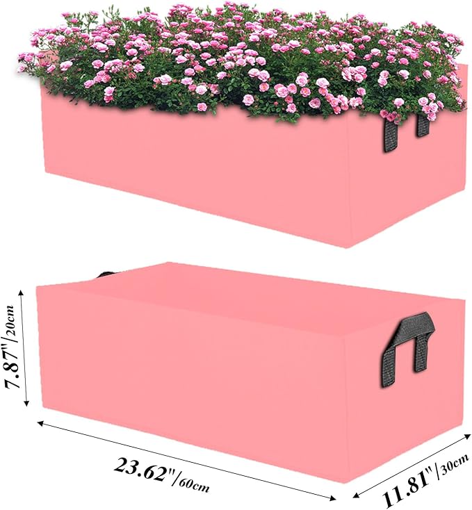 Square Grow Bags, Garden Fabric Planter Container with Handles Bed Flower Vegetables Pots 1MM Thickness Economic Colorful (Pink,23.62x11.81x7.87 Rectang)