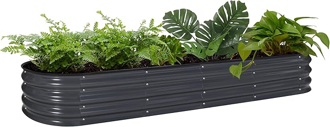 VEIKOU 8×2x1FT Raised Garden Bed, Galvanized Planter Box, 9 in 1 Modular Garden Bed for Outdoor Backyard Vegetables, Flower, Grey