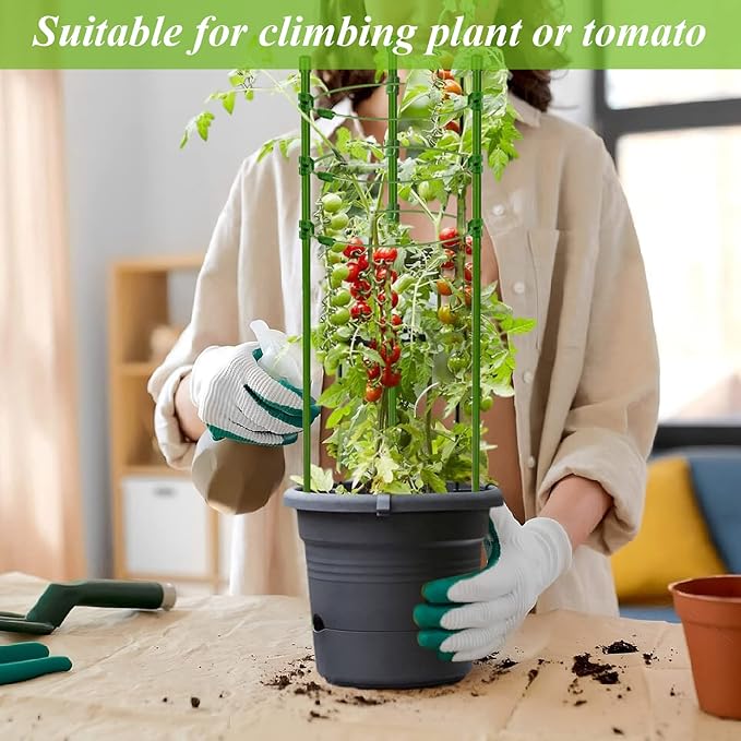 Legigo 3 Pack 24 Inch Plant Support Cages Tomato Cage for Garden- Plant Cages Adjustable Rings, Tomato Plant Support Stakes Trellis for Pots, Peppers, Cucumbers and Flowers with 10 Plant Clips