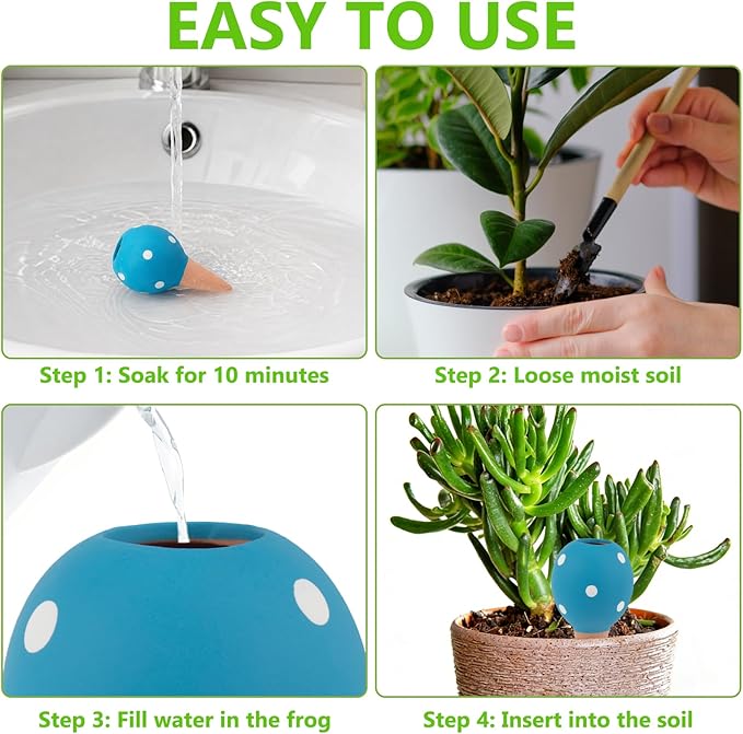 4 Pack Terracotta Watering Spikes, Vacation Self-Watering Planters Devices, Continuous Moisture with Slow Release Watering System Small Ball Shape