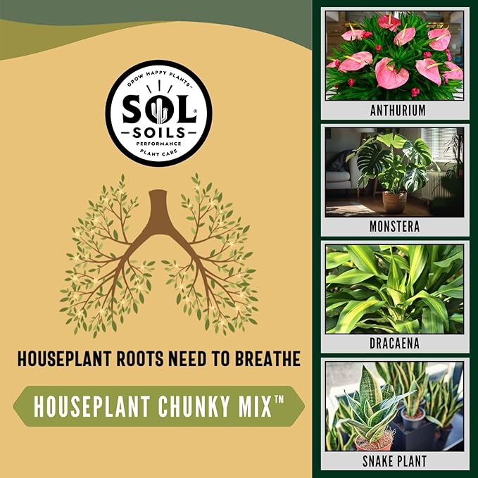Sol Soils Houseplant Chunky Mix - Fast Draining, Chunky Soil Mix for Indoor Plants - 1 Gallon - Coco Coir, Perlite, Pumice