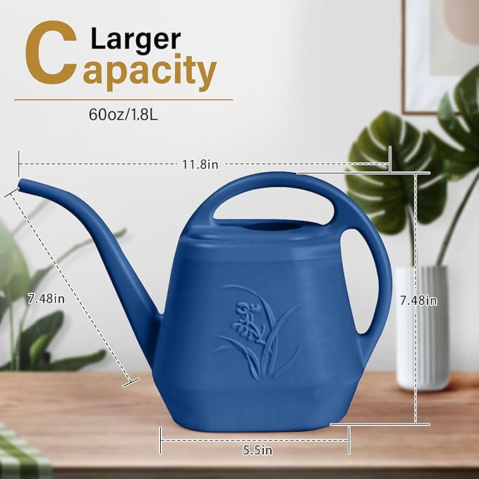Hand Watering Can - for Home Plant Garden - 1/2 Gallon - Blue