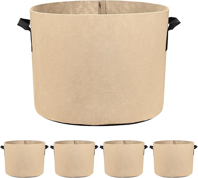 M METERXITY 5-Pack Plant Grow Bags 7 Gallon Grow Bags 300G Thickened Fabric Pots with Durable Handles Plant Garden Grow Pots for Fruits/Vegetables/Flowers/Plants [Khaki]