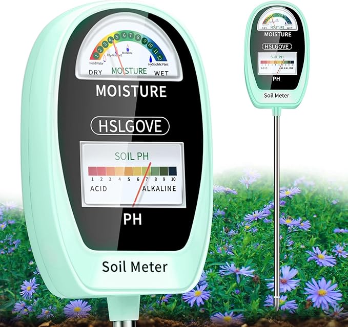 HSLGOVE Soil Test Kit, 2-in-1 Soil Moisture Meter/Soil PH Meter, Dual Screen Soil Tester, Soil Moisture Meter for Plants Watering/Gardening for Lawn,Farm Indoor&Outdoor Use-Mint Green