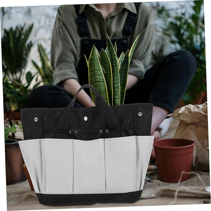 Uonlytech Garden Tool Storage Organizer Bag Multi-Pocket Oxford Cloth Tote for Gardening Tools Spacious Design for Easy Organization for Home and Outdoor Use Grey