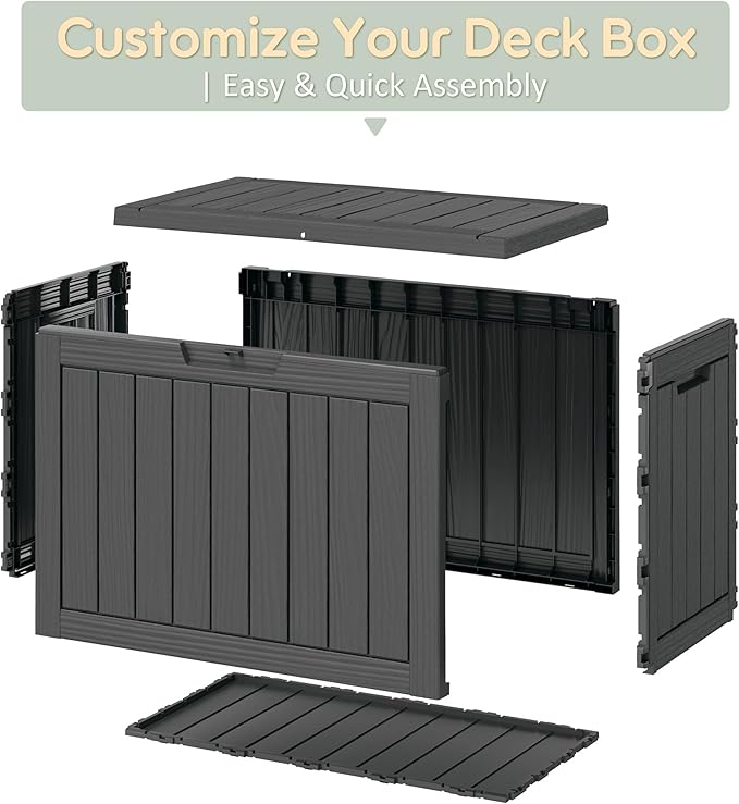 45 Gallon Outdoor Storage Box, Resin Deck Boxes Outdoor Waterproof For Patio Furniture, Garden Tools, Pool Supplies, Lockable And UV Resistant (Striped Black)