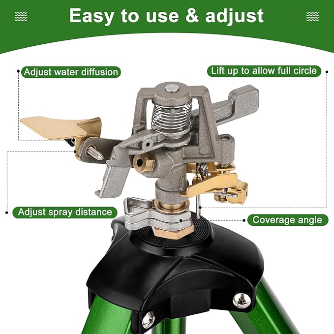 Keten Impact Sprinkler on Tripod Base, 2 Pack Lawn Sprinklers for Yard with 360 Degree Large Area Coverage, Extra Tall Heavy Duty Water Sprinkler for Lawn/Yard/Garden