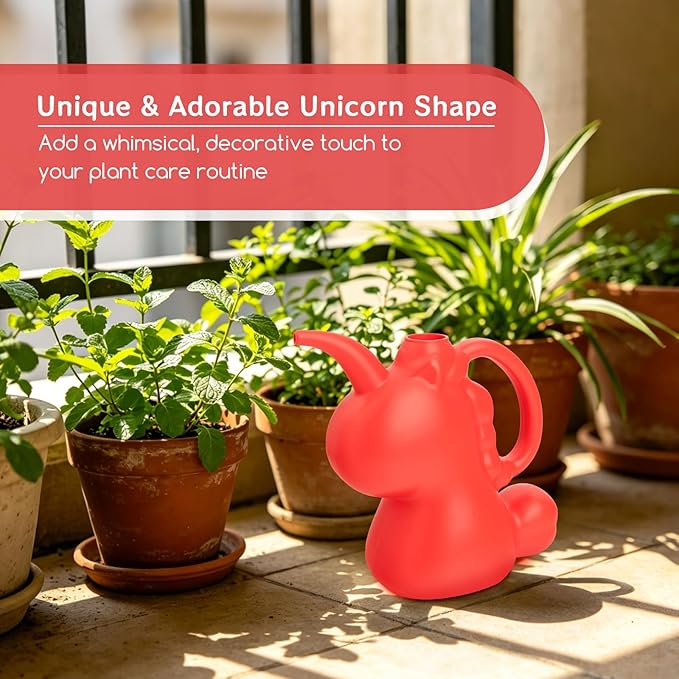 XXXFLOWER Unicorns Indoor Watering Can, 1 L Cute Animal Water Cans, Novelty Unicorns Shape Watering Pot for Office House Indoor Garden（Red）