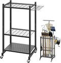 Garden Tool Organizer Stand with Wheels,Yard Tool Organizer for Garage with 2 Hooks, Rack Up to 42 Tools,Broom Holder & Garden Tool Rack for Shed, Patio, Outdoor Use