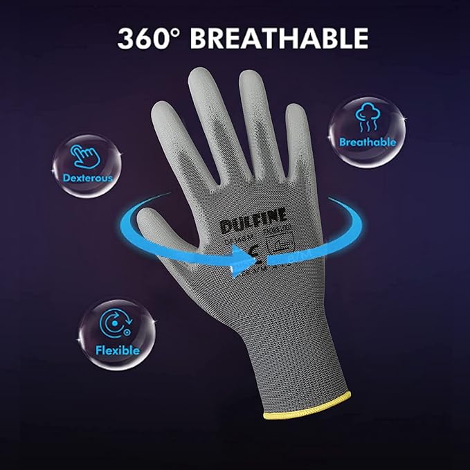 Safety Work Gloves PU Coated-12 Pairs,Grey Seamless Knit Glove with Polyurethane Coated Smooth Grip on Palm & Fingers, for Men and Women, Ideal for General Duty Work (XX-Large)