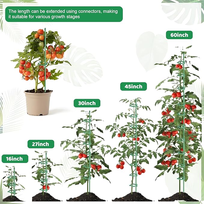 12inch Plant Stakes, 16Pcs Adjustable Plant Support Stake Plant Sticks for Indoor Outdoor Green Poles with Rings Clips & Ties for Potted Plants Monstera Tomato Orchid Flower