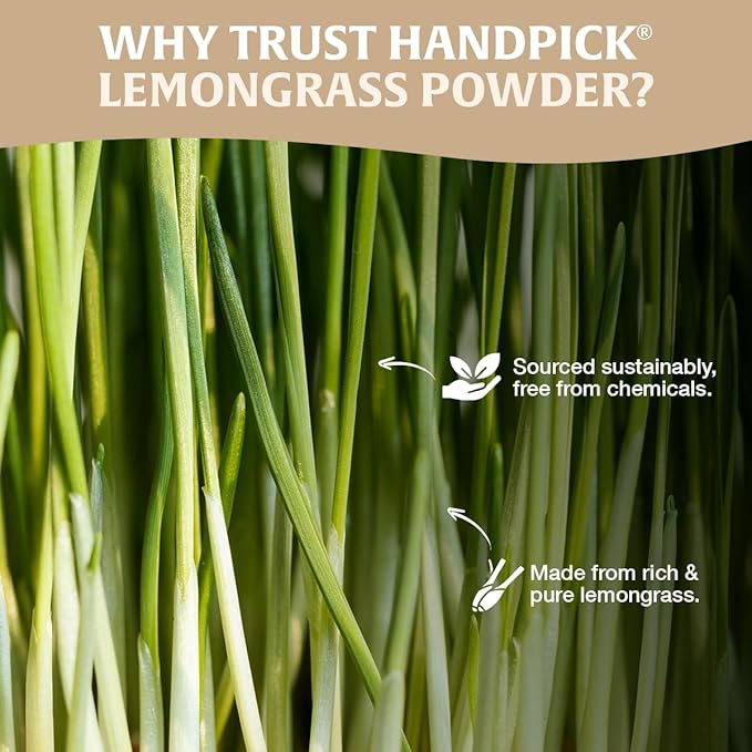 HANDPICK Lemongrass Powder (226g/8oz) Non GMO, Gluten Free, 100% Raw, Sourced from India, For Cooking, Smoothies, Tea, Packed in Resealable Ziplock Pouch