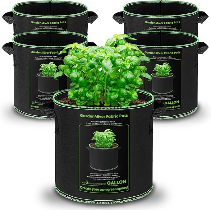 5-Pack 3 Gallon Grow Bags Heavy Duty Container Thickened Nonwoven Fabric Plant Pots with Handles