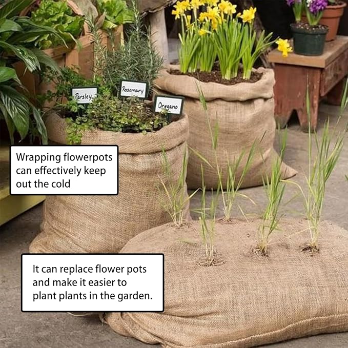 6 Pack Burlap Bags, 19.5 × 35 inch Potato Sack Race Bags Natural Jute with Rope, Reusable Grocery Bags Strong for Food Storage Plant Gardening Planting.