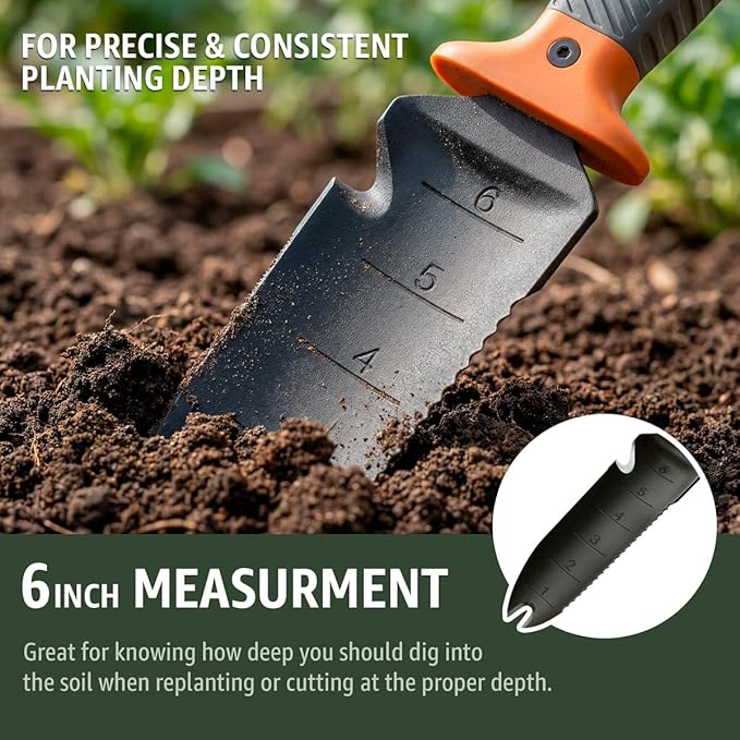 Hori Hori Garden Knife 7" with Sheath – Heavy Duty Stainless Steel Multi-Purpose Tool for Weeding, Digging & Planting, Serrated & Straight Full-Tang Blade with Weeding Fork, Safety Non-Slip Handle