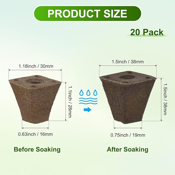 M METERXITY 20-Pack Grow Sponges, 1.5x0.8x1.5 Inch Replacement Root Growth Sponges Seed Pods for Plant Rooting/Seed Germination/Hydroponic Gardens System Supplies, Starter Plug for Seeds