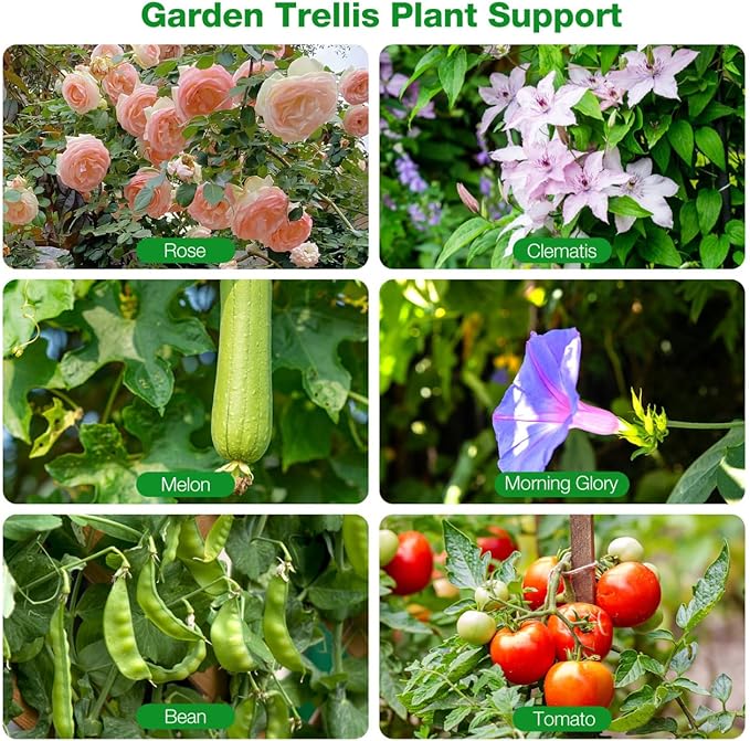 DOITOOL Metal Garden Trellis for Climbing Plants Outdoor, 3 Panel Black Wrought Iron Lattice Folding Trellis, Freestanding Plant Support for Vines Rose Clematis Vegetables, 23.6 X 20.8 Inch