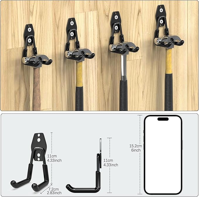 3-H Garage Wall Hooks Heavy Duty 8 Pack, Anti-Slip Steel Wall Mount Storage Hooks for Hanging Ladder Garden Yard Tools, Utility Organizer for Garage Lawn Shed(Black)