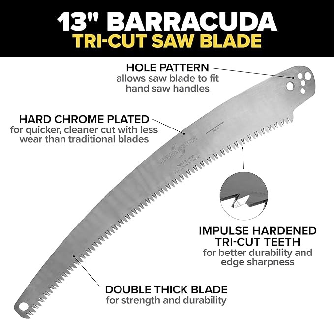 Jameson PS-3FPS1 Tri-Cut Pole Saw Head Kit, 13-Inch Barracuda Blade, Converts Extension Poles for Precise Tree Trimming and Pruning