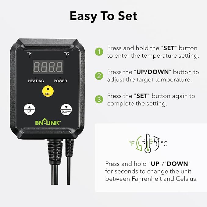 BN-LINK Reptile Thermostat Controller and 2 Pack Heat Mat for Seed Germination, Reptiles and Brewing Breeding Incubation Greenhouse