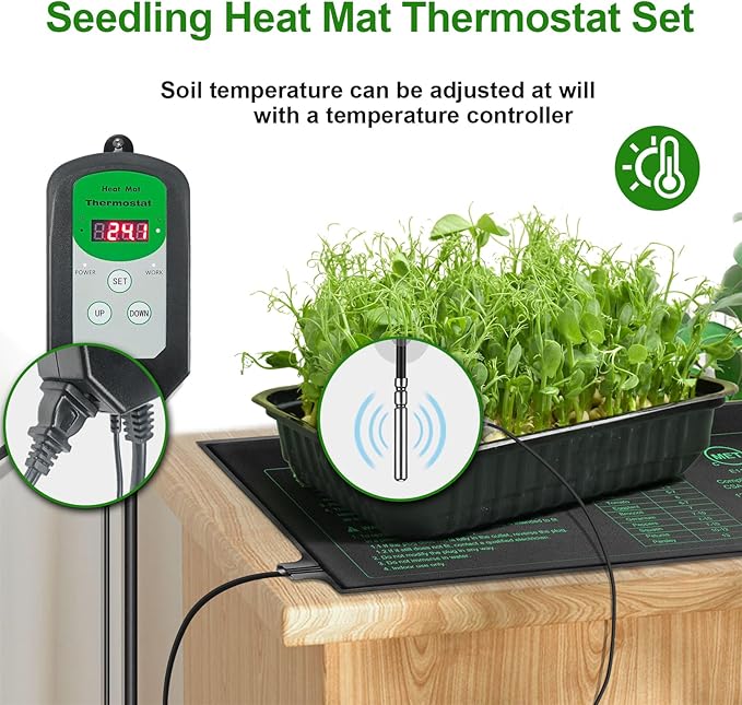 Seedling Heat Mat and Digital Thermostat Combo Set, MET-Certified Plants Heating Mat Warm Hydroponic,Germination, Indoor Gardening, Greenhouse