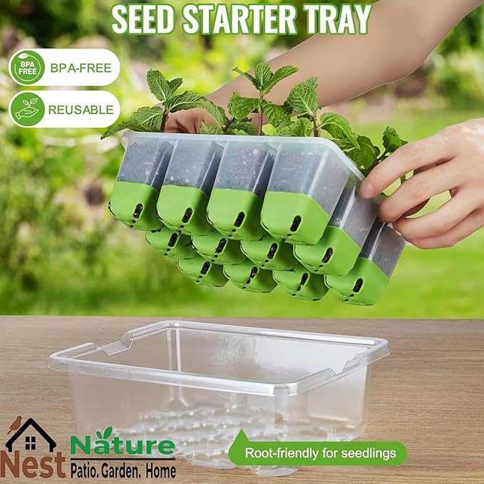 Reusable 60Cell Seed Starter Trays with Easy Push-Out Design, 5Pack Reusable Silicone Seed Starter Kit,Foldable Design for Easy Transplanting,Indoor Gardening Supplies for Vegetables, Flowers & Herbs