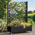DWVO 3.6 x 1.5 x 5 FT Raised Garden Bed with Trellis, Large Outdoor Planter Trellis Box with Drainage Holes and Wheels for Climbing Plants, Black